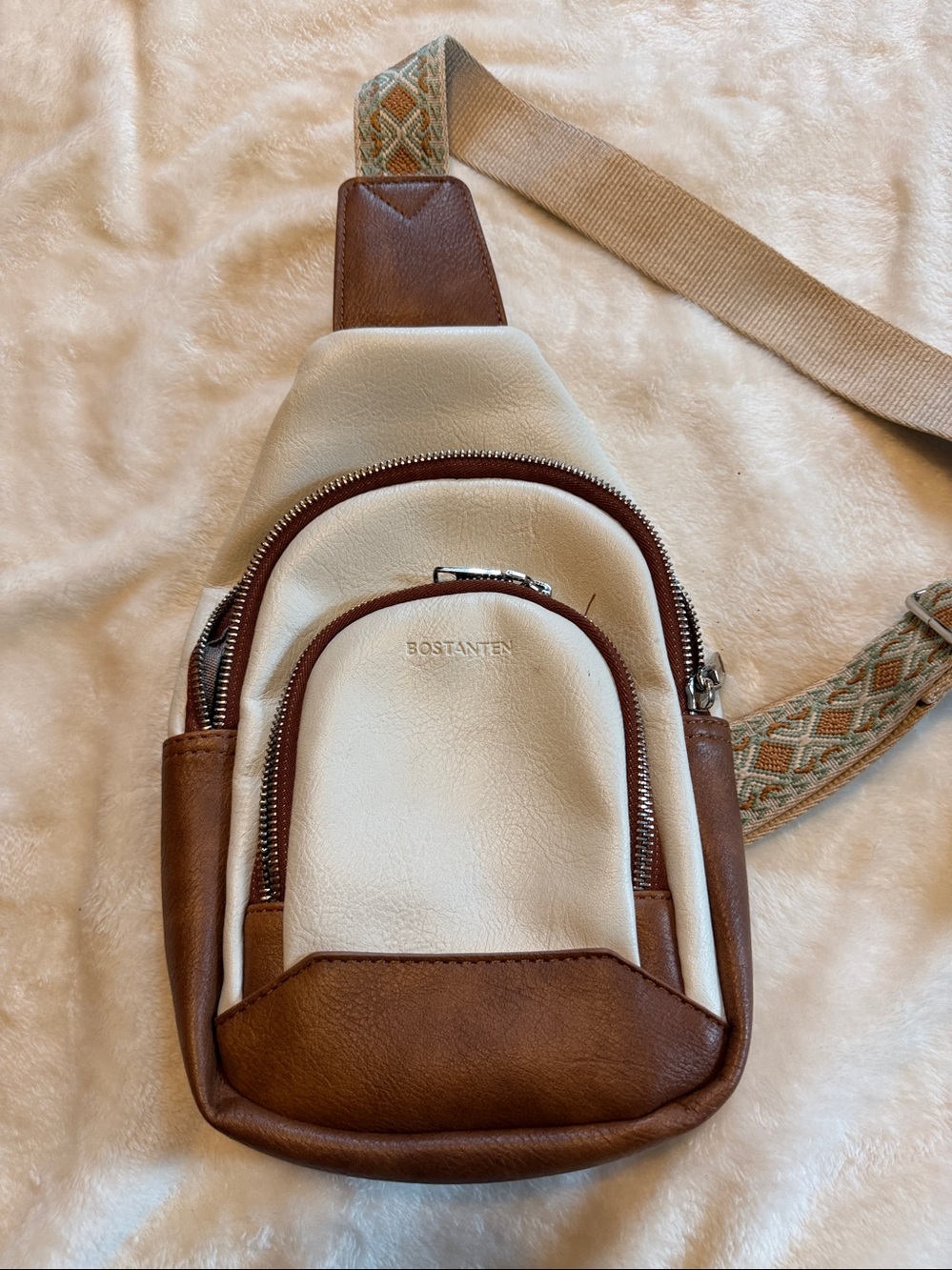 Stylish Brown and Cream Crossbody Bag